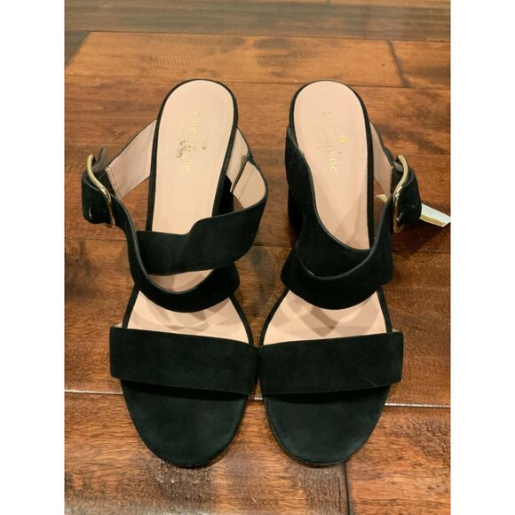 Kate Spade Black Suede Strappy Wedge Heels, Size 9 (US) - Picture 1 of 8